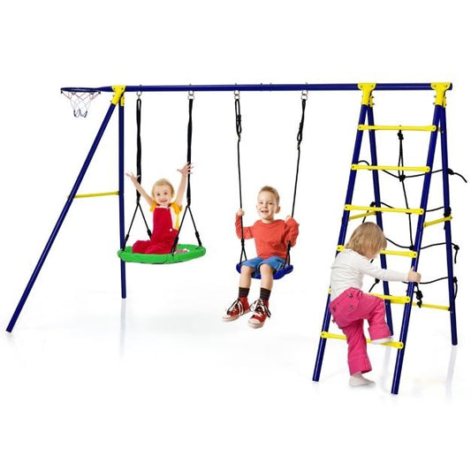 Balançoire pour enfants Coast avec support d'escalade - 294 x 138 x 176 cm - Bleu