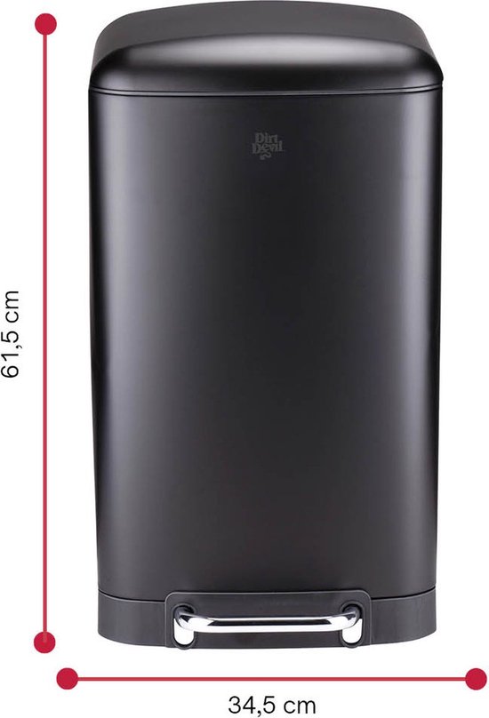 Poubelle à pédale Dirt Devil 30 litres - Mécanisme « Soft Close » - Poubelle avec bac amovible - pour la cuisine et la salle de bains - 34,5 x 32,5 x 61,5 - Acier inoxydable - Noir