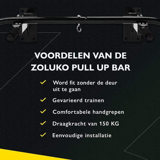 Barre de traction professionnelle Zoluko à fixation murale - Avec bande de résistance moyenne et livre électronique - Capacité de charge de 150 kg - Fixation simple - Barre de traction de fitness - Station de traction pour s'entraîner à la maison - Barre