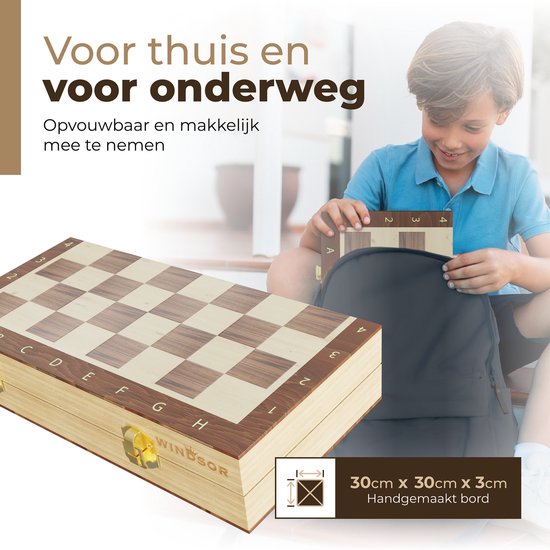 Echiquier Windsor - avec pièces - 40 cm - Annotations - Jeu d'échecs - Jeu d'échecs magnétique - Jeu d'échecs - Bois