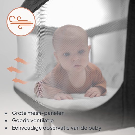 Lionelo Aurora 3-en-1 Co-sleeper - Lit bébé jusqu'à 9 kg - Lit évolutif - 4 roulettes avec frein - Lit de camping – Hauteur réglable – Tissu respirant – Matelas et sac de transport inclus – Revêtement amovible