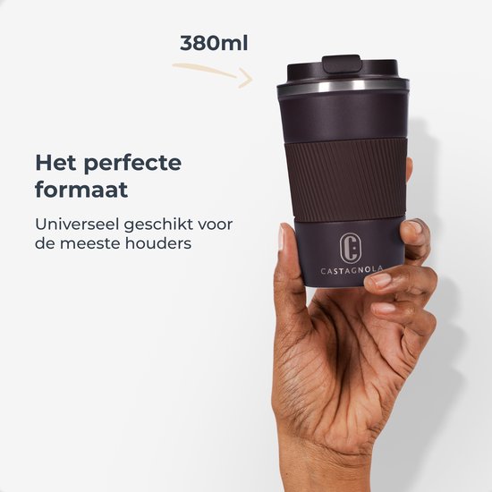 Castagnola Thermos Cup - Coffee Mug To Go - Travel Mug for Coffee and Tea - Tea Mug - 380 ML - stainless steel - Brown