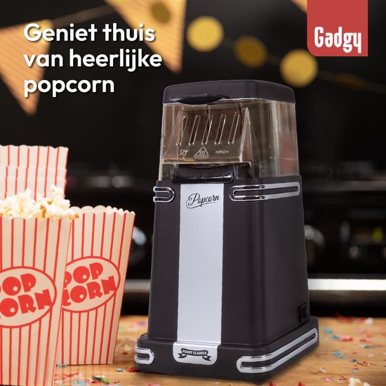 Gadgy Popcorn Machine Retro - Noir - Machine à popcorn à air chaud - 26.5 x 14 CM - Funcooking for Party & Kids