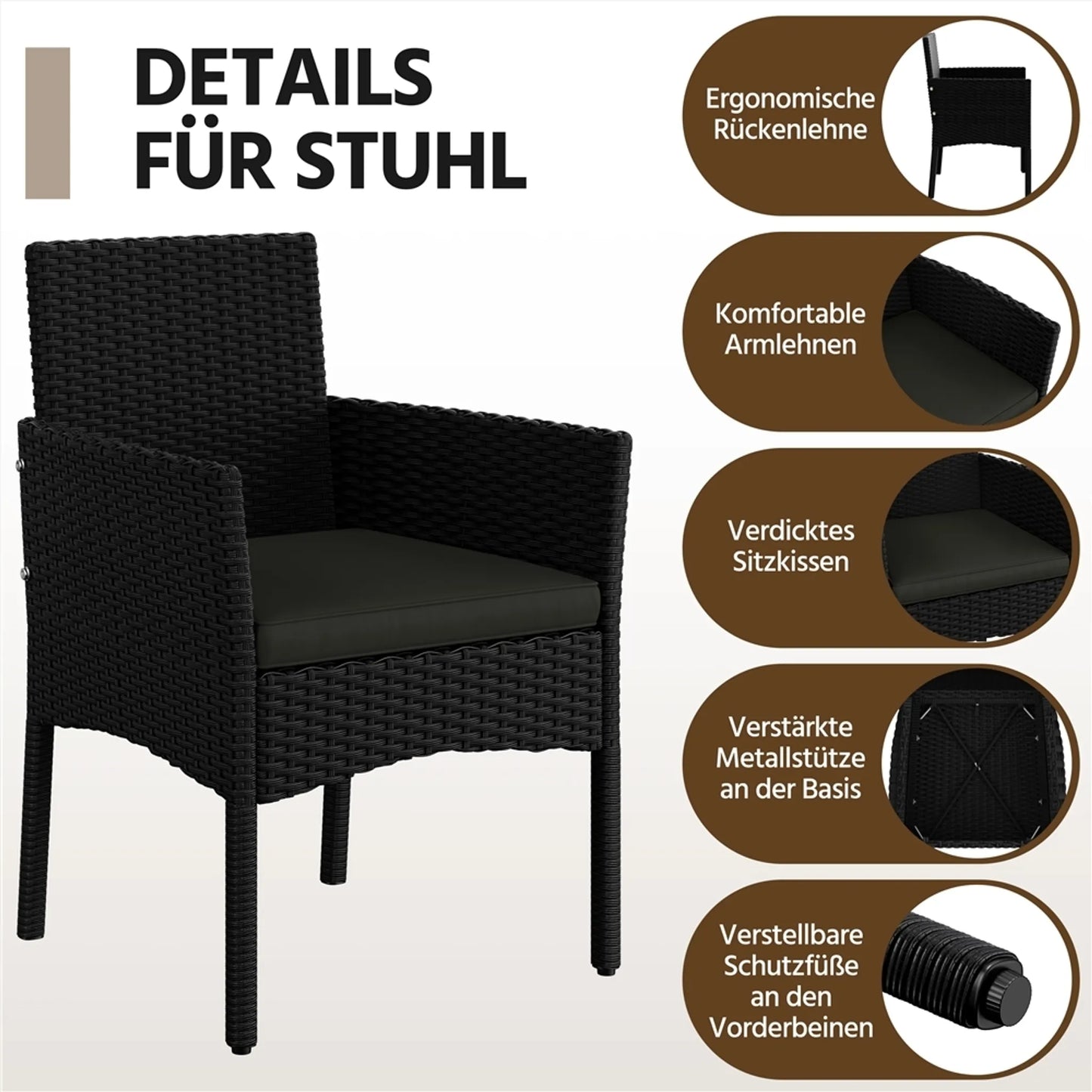 Yaheetech Garden Set Lounge Set 4-Piece - 100 x 59.5 x 83.5 cm - Equipé d'un plateau de table en PE-Rattan tressé à la main et de coussins lavables - Pour le jardin et le balcon - Polyéthylène noir et métal