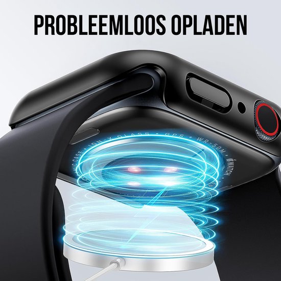 Coque adaptée à l'Apple Watch Series 7 / 8 / 9 - Protection d'écran 45 mm - 2 pièces - Coque rigide complète - Noir - Podec