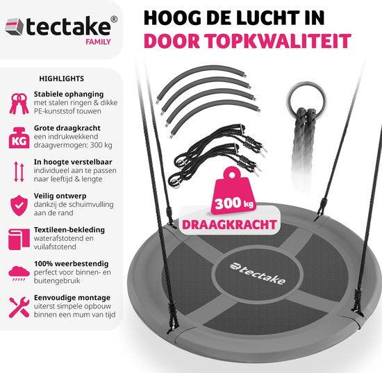 tectake® nesting swing - balançoire à panier avec une capacité de charge jusqu'à 300 kg - balançoire pour enfants et adultes - balançoire de jardin pour l'extérieur ou chaise suspendue pour l'intérieur - jouet pour le jardin ou la chambre d'enfant (DIMENS