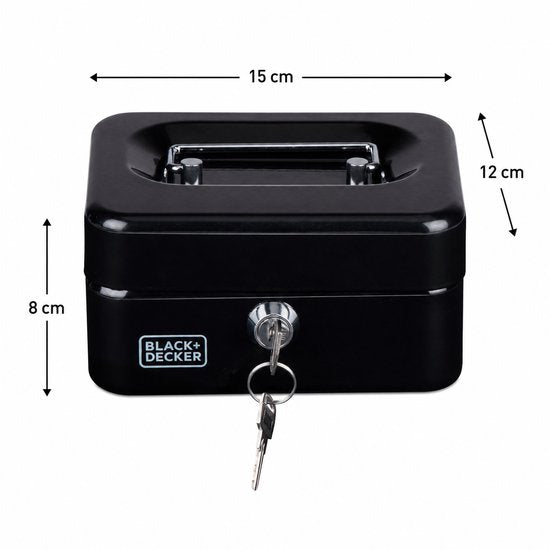 Coffre-fort Black&Decker - 2 clés - noir - acier - bac à monnaie - 15 x 12 x 8 cm