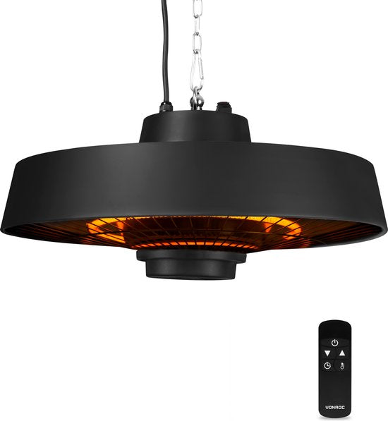 VONROC Chauffage d'ambiance suspendu - Vulcano 2000W - Lampe infrarouge puissante - avec 2 niveaux de chaleur, minuterie et télécommande