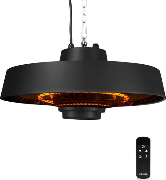 VONROC Chauffage d'ambiance suspendu - Vulcano 2000W - Lampe infrarouge puissante - avec 2 niveaux de chaleur, minuterie et télécommande