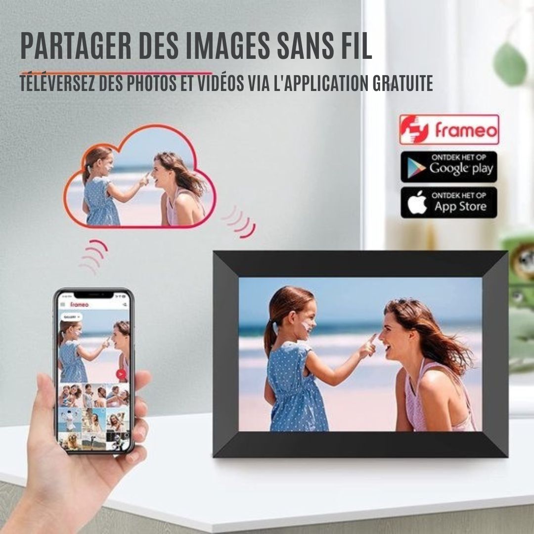 Cadre photo numérique - Strex - WiFi - Écran tactile de 10,1 pouces - Logiciel Frameo - noir