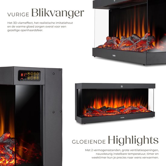 tectake® Wall Fireplace - Cheminée électrique - Atmosphere Fireplace - 900W & 1800W - contrôlé par télécommande ou application - avec thermostat - Poêle - avec chauffage - cheminées - avec effets de bois et de lueur - flammes 3D - minuterie - 9 options de