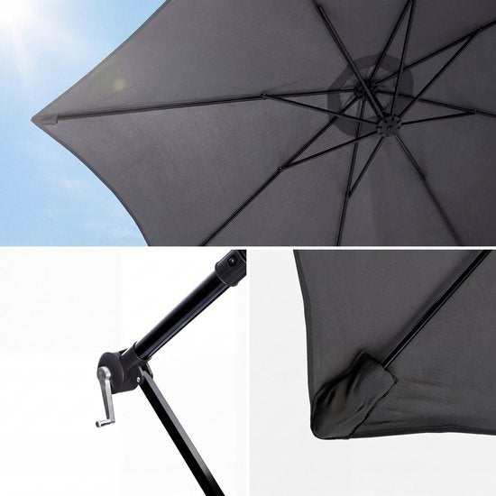 Parasol à bras articulé Tristar - 300 cm, rond - Jardin - Hauteur réglable - Pied en croix et housse de protection inclus - PA-7905 - Anthracite