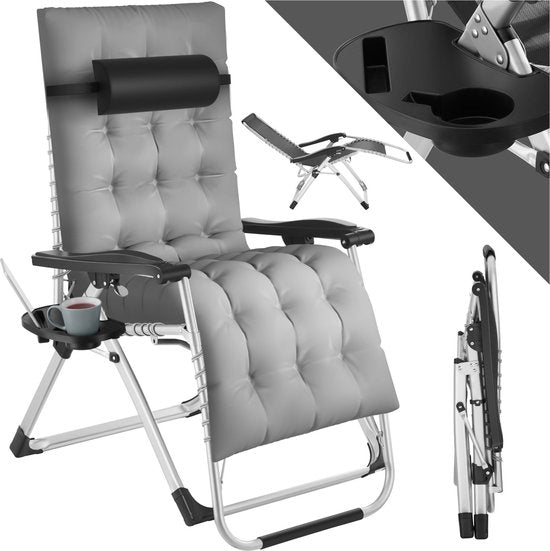 Chaise longue pliante Tectake - chargeable jusqu'à 200 kg - Gris