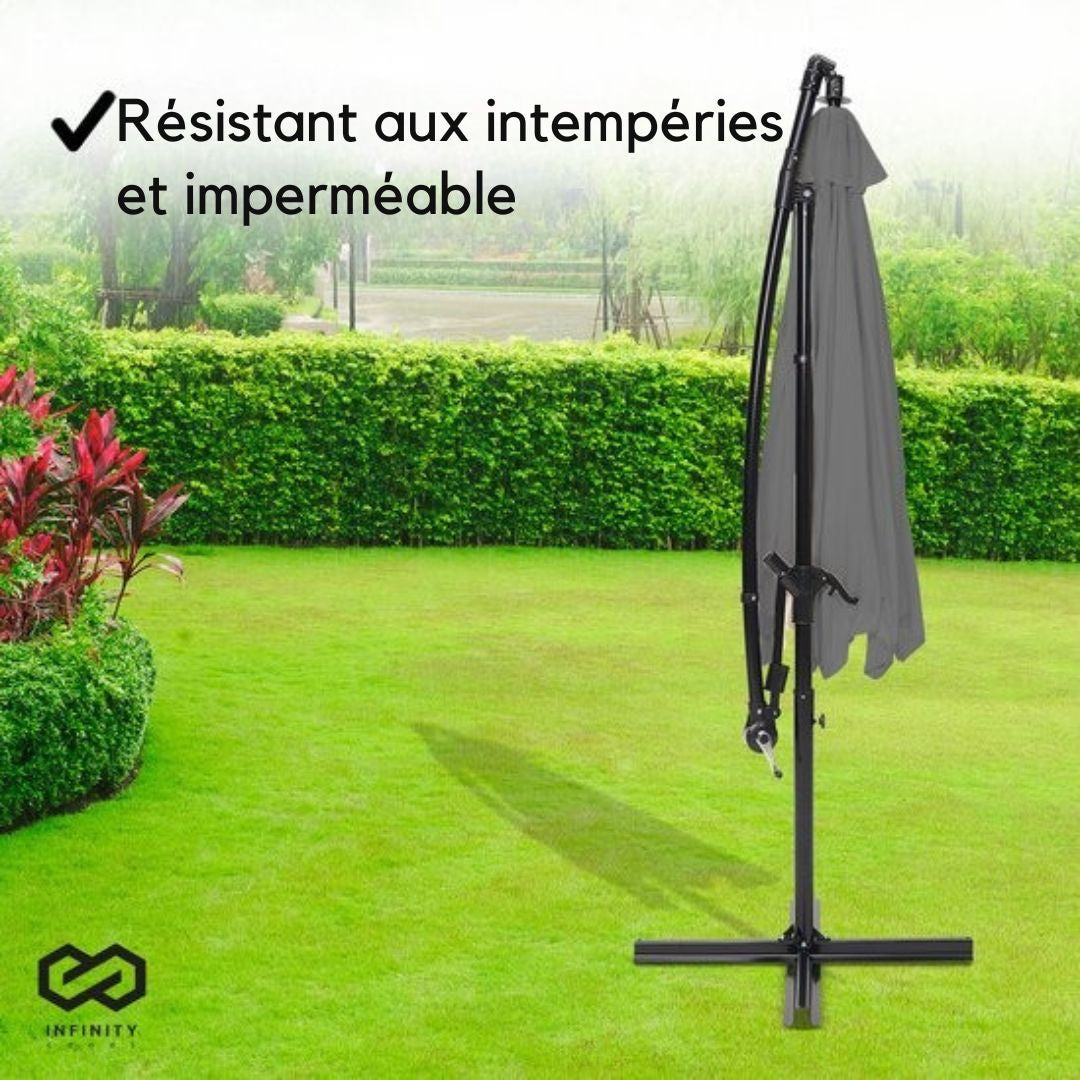 Parasol Infinity Goods - 300CM -Pied en croix inclus - Étanche - Pivotant et inclinable - Hauteur réglable - Anthracite - Gris