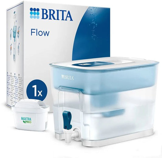 BRITA - Carafe filtrante - Flow Cool - Filtre à eau - Distributeur d'eau - 8,2 L - Bleu - avec 1 cartouche filtrante MAXTRA PRO ALL-IN-1