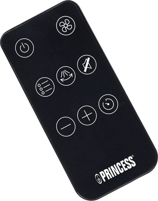 Ventilateur colonne Princess DC 91 cm – Ultra silencieux – 12 vitesses – 4 modes de ventilation – Oscillation à 90° – Minuterie 1 à 24 heures – Avec télécommande – Noir - 352370