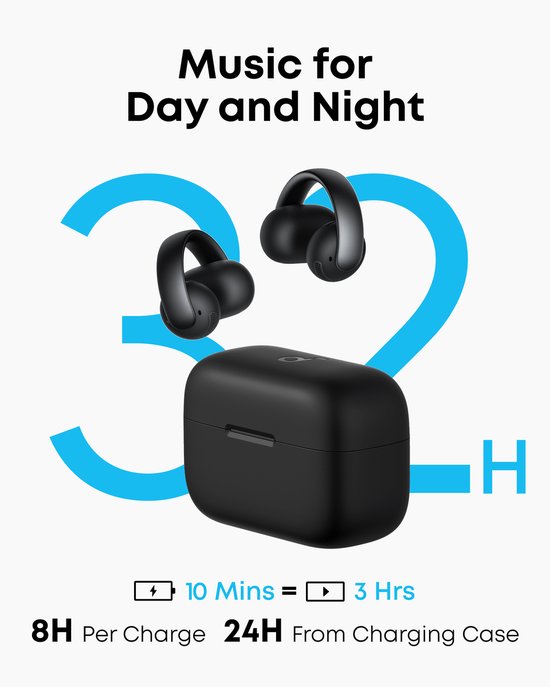 soundcore AeroClip by Anker - Écouteurs ouverts - Écouteurs à clip - Confort adaptatif - Conversations claires grâce à 4 microphones et à l'IA - Maintien stable - Haut-parleurs de 12 mm pour un son clair - Ouverts