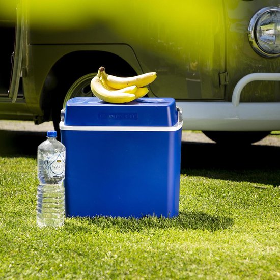 Campart Coolbox CB-8624 - Glacière 22 litres - Légère avec poignée - Système de refroidissement thermoélectrique - Avec prise 12V pour le voyage et la voiture - Convertible en prise 230V - Bleu