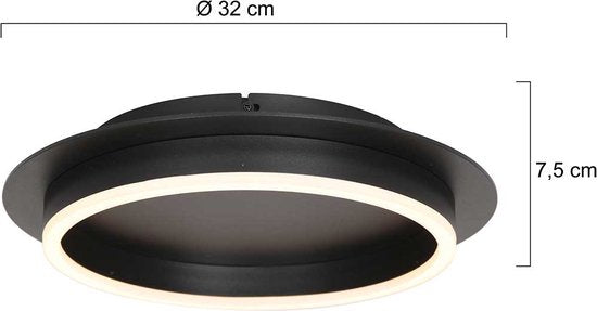 Plafonnier Ringlux 3655ZW, luminaire noir Ø 32 cm à lumière LED chaude, en métal et plastique, design tendance, marque Steinhauer