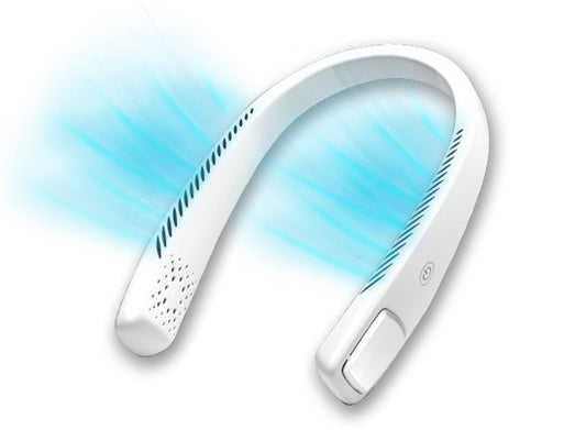 Ventilateur de nuque LIVINGTON Cool2Go - ventilateur de nuque portable et léger, doté de 3 vitesses, d'une sangle de nuque flexible et d'une autonomie de 6 heures.