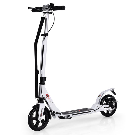 Trottinette pliable Coast avec sonnette et sangle de transport - Réglable en hauteur - Blanc