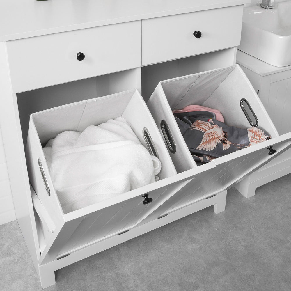 Meuble de salle de bain, SoBuy BZR33-W, Pour 2 paniers à linge, Avec 2 tiroirs, 78x90x38 cm, Blanc