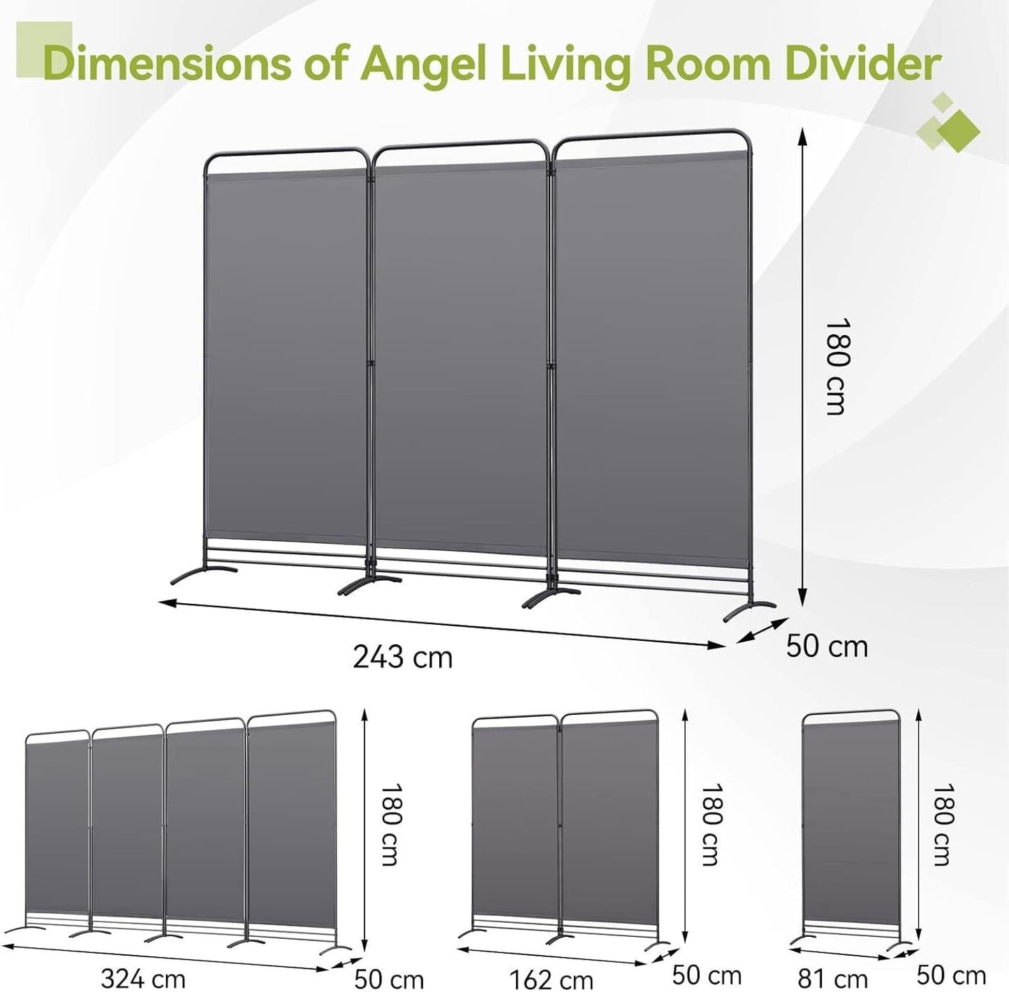 Angel Living Paravent - 3 panneaux - 243 x 180 cm - Intérieur et extérieur - Gris