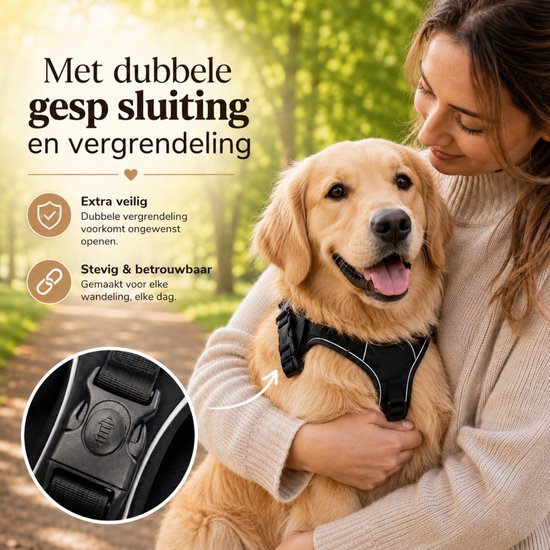 Harnais pour chien By Cee Cee - Harnais anti-traction - Harnais en Y pour chien – Harnais réfléchissant – Noir – Taille XL