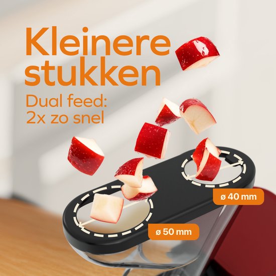 KitchenBrothers Slowjuicer - Mini presse-agrumes - Presse-légumes et fruits - Alimentation 40 mm et 50 mm - 400 ml - Rouge