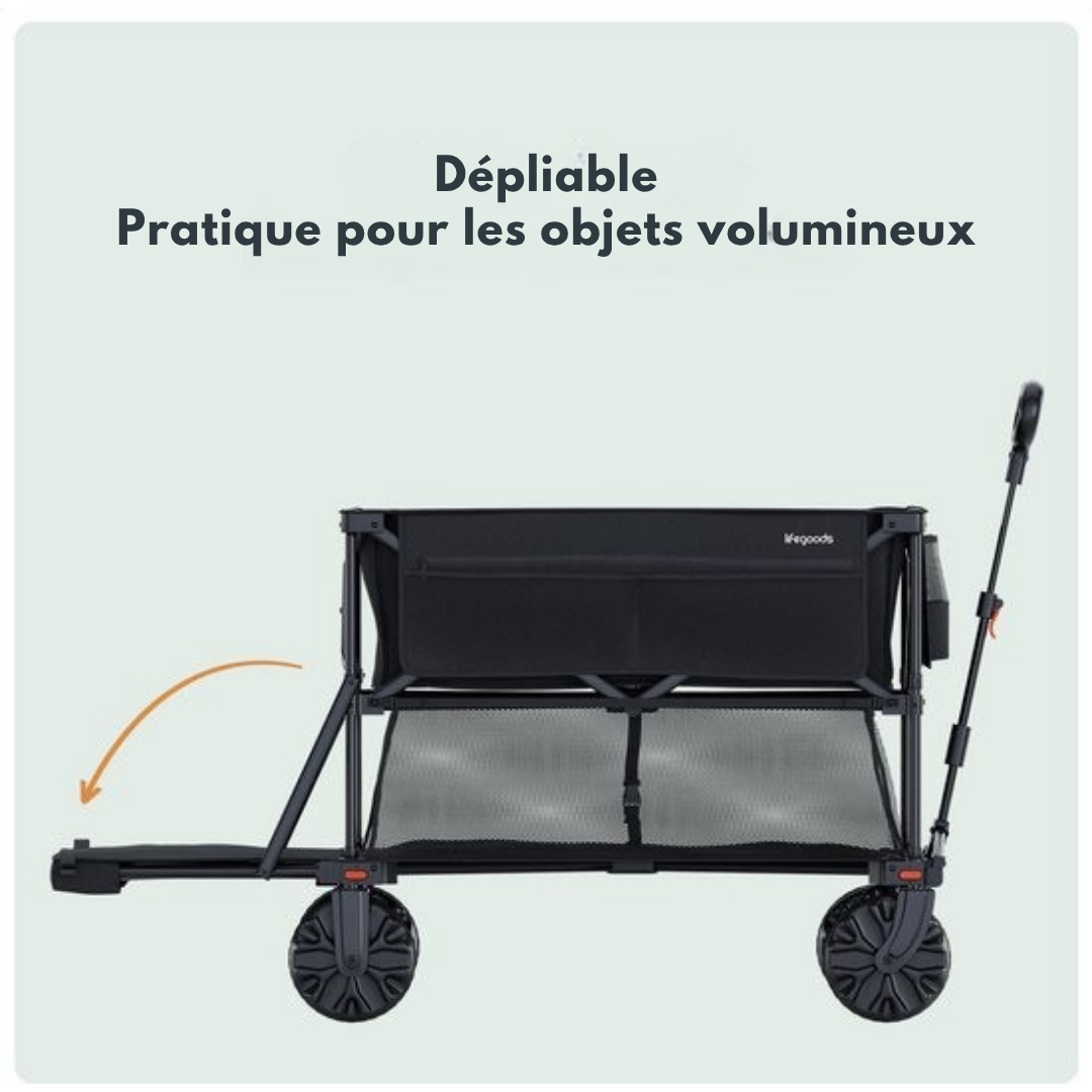 Double Wagon pliable LifeGoods - 200KG - 400L - Avec housse de protection - Noir