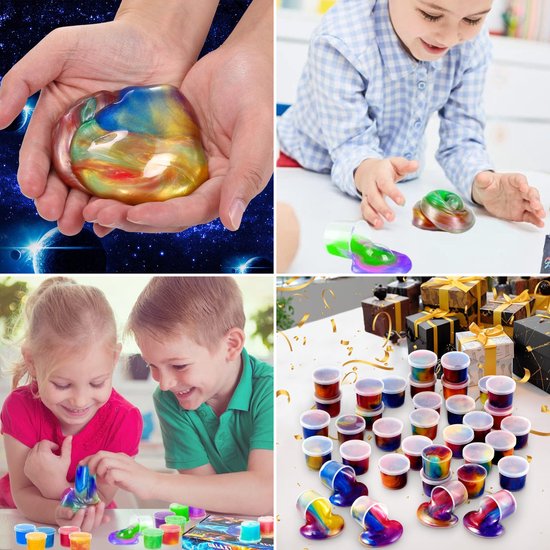 Partizzle 24x Galaxy Slime Pack - Universe Astronaut Handout Gifts - Grabbelton Making Slime Toys - Treat Gifts for Kids - Coloured