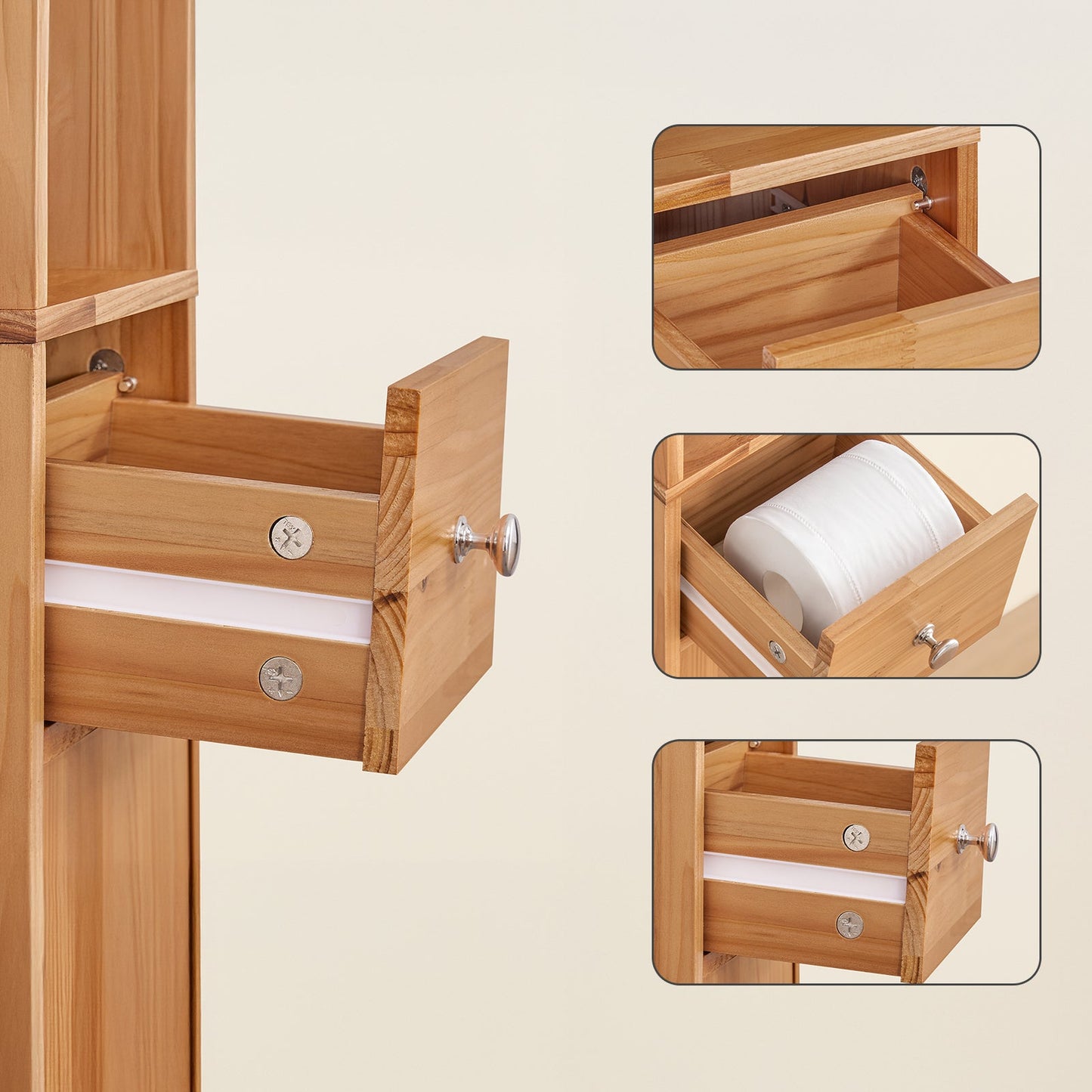 Armoire de salle de bains haute SoBuy BZR34-II-SH 20 x 20 x 180 cm – Bois de cèdre massif – Couleur bois