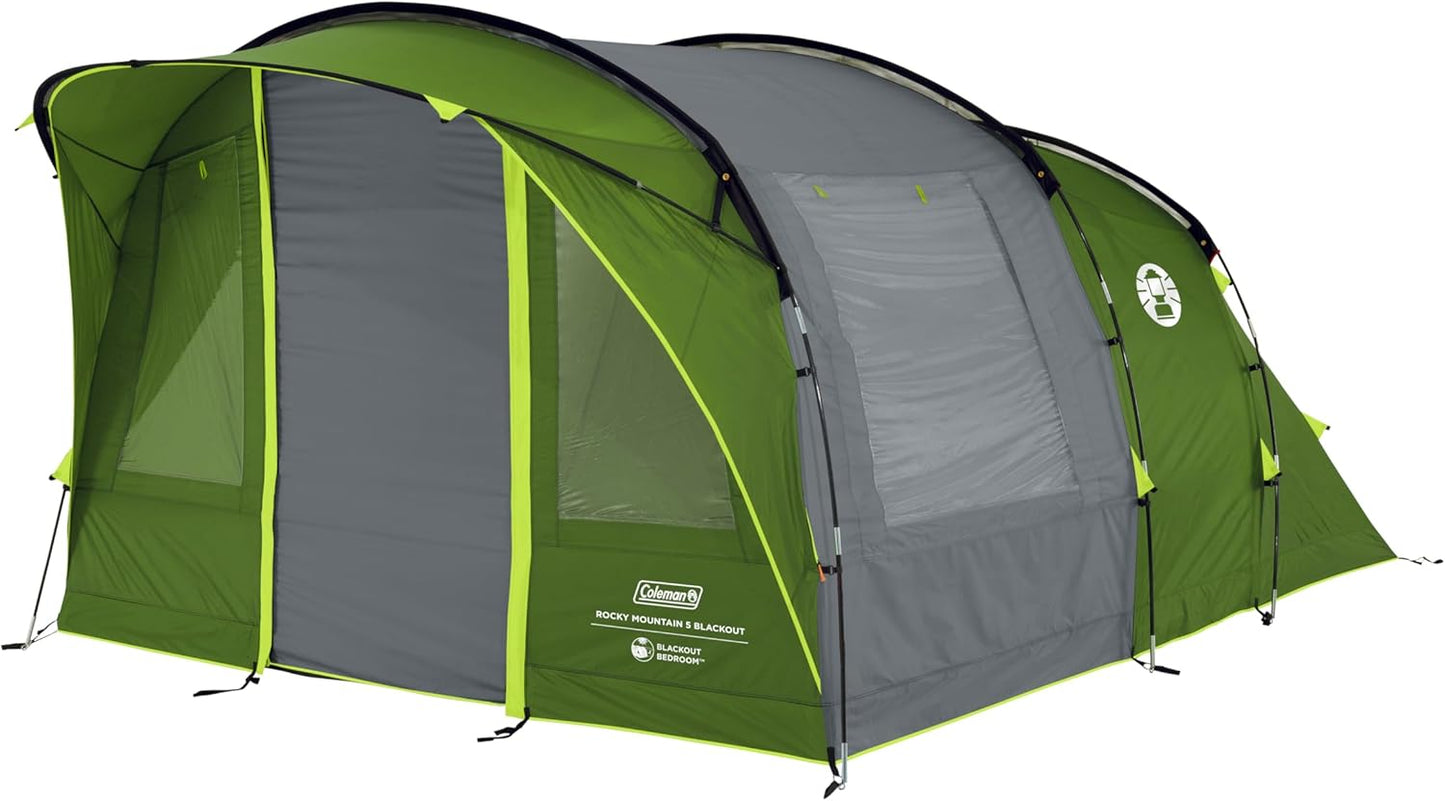 Coleman Rocky Mountain 5 Blackout Tent - Toile de tente en polyester durable - Vert/Gris