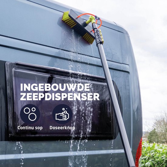BREND BR-2237 Brosse à laver télescopique extensible jusqu'à 7 mètres - Brosse à eau 5 pièces avec distributeur de savon - Pour façades, tuiles et panneaux solaires