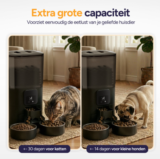 Distributeur automatique de nourriture Viervoeter Feed Dual - Noir - 28 x 22 x 36 cm - 7 L, double bac, application et Wi-Fi