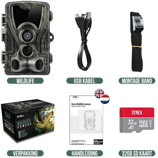 Strex Wildlife Camera avec WiFi et vision nocturne - 120MP 4K ULTRA HD - Waterproof - Incl. 32 GB SD - Wildlife Camera