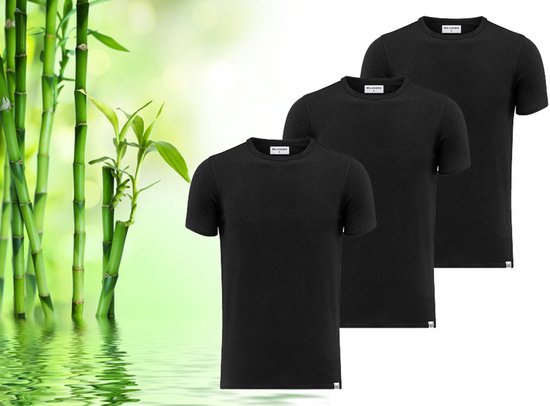 3 T-shirts en bambou doux - Noir - Col rond - XL