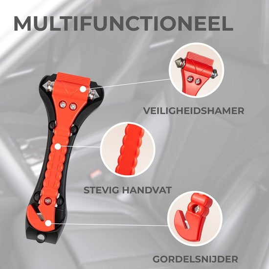 Marteau de sécurité - 1 pièce - Marteau d'urgence avec coupe-ceinture - Support et attaches inclus - Orange