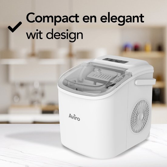 Machine à glaçons Aviro - 1,3 L - Avec cuillère à glace - Fonction d'auto-nettoyage - 12 kg / 24 h - 9 glaçons / 6 min - Blanc