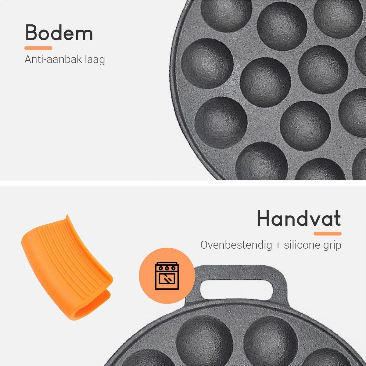 Set de Poffertjes - Ocina -19 Poffertjes - Compatible Induction - Inclus : Bouteille Doseuse, 6 Fourchettes et Gants Résistants à la Chaleur - Livre de Recettes Offert