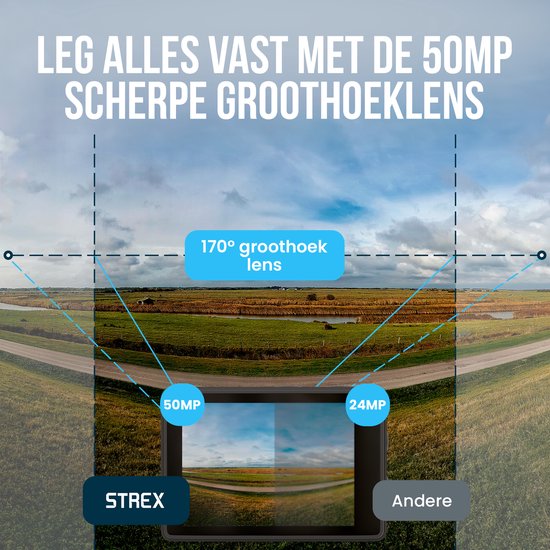 Camera 5K - Strex Action - 50MP, 60FPS - 30M - Waterproof - Écran tactile - Microphone externe - Accessoires inclus - Noir