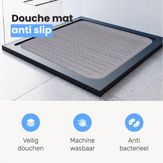 Tapis de douche et de bain Luft - 48 x 48 cm - Antidérapant - Gris - Avec ventouses - Adapté à la salle de bain et à la douche - Sûr et solide
