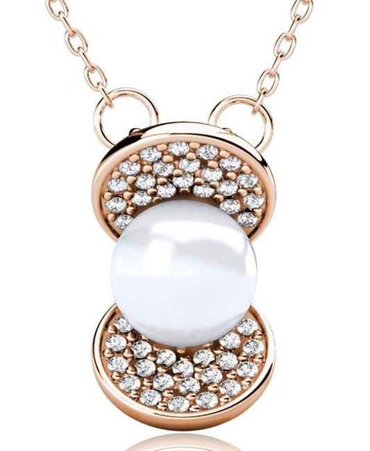 Yolora Collier femme avec pendentif - perle et 52 cristaux Kalpa Camaka - couleur rose - plaqué or rose 18 carats - Collier femme or rose - bijoux - boîte cadeau de luxe - boîte cadeau - boîte cadeau exclusive - bel emballage cadeau