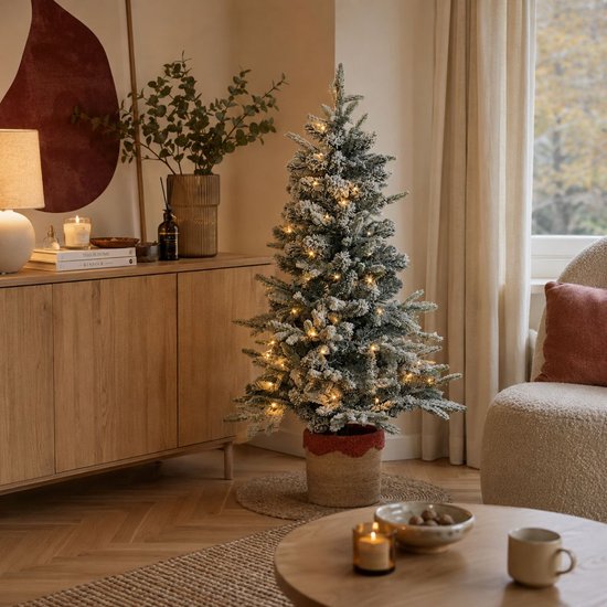 Black Box Trees Sapin de Noël artificiel Grimshaw avec neige H120 x P60 cm - Sapin artificiel en pot - Sapin de Noël artificiel d'intérieur - 206 branches - Vert