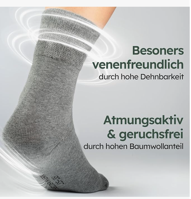 HELDENWERK - Chaussettes de santé et chaussettes pour diabétiques - 6 paires (assorties) - Coton noir, gris et bleu marine - Sans bord serré et sans coutures - Pointures 43-46 - Faible pression - Unisexe