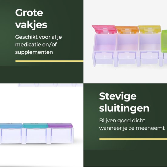 Boîte à pilules Gandria 7 jours - Boîte à pilules - Boîte à pilules avec 7 compartiments - Boîte à médicaments avec fermeture solide - Grands compartiments - Différentes couleurs