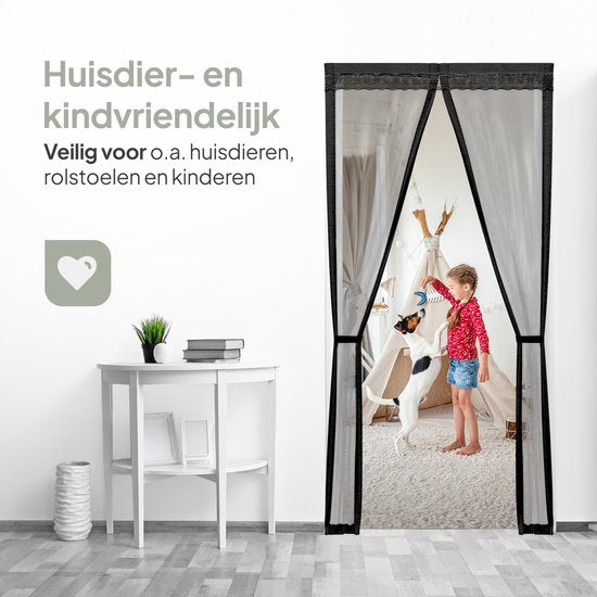 O'DADDY Rideau de porte Deluxe FIBER - Rideau à lames magnétiques - Pour les nouvelles constructions et les portes standard - Installation facile - Noir Hor - 92x210 cm