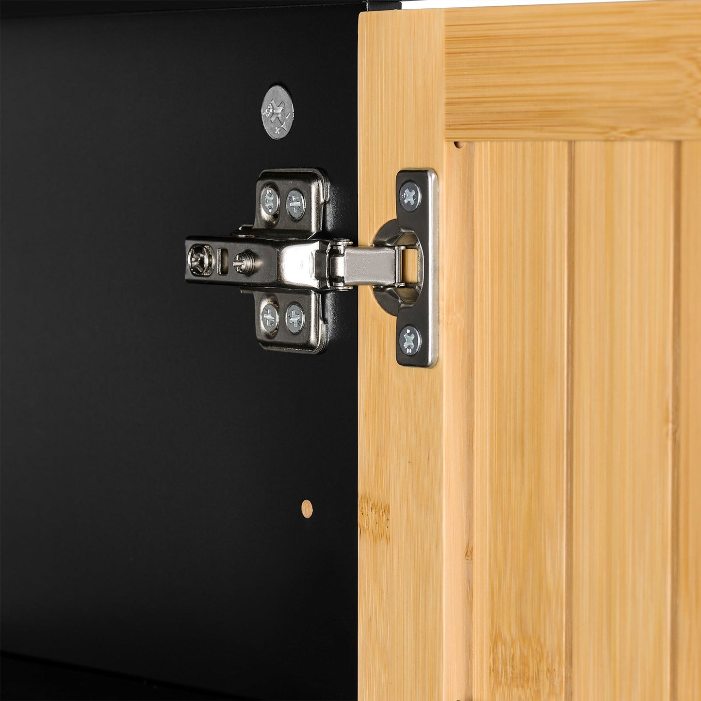 sobuy Meuble de salle de bain étroit - 30x30x90 cm - bambou & noir - meuble de salle de bain compact avec porte et étagères réglables