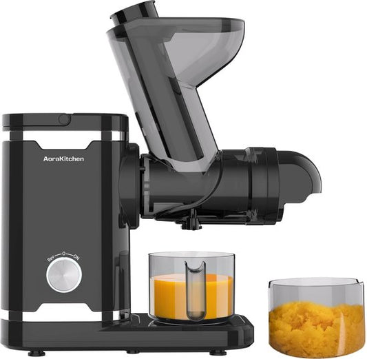 AoraKitchen Slowjuicer - avec fonction Reverse - Extracteur de jus - 500 ML - presse-agrumes - pour légumes et fruits - Fruit Press - Noir