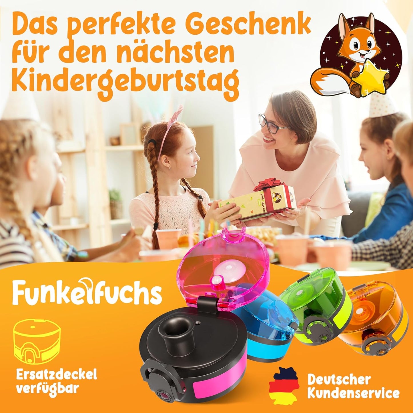 Funkelfuchs® gourde pour enfants - 500ml, rose - gazeuse - 100% étanche - bouteille d'eau lavable au lave-vaisselle - pour la maternelle, l'inscription à l'école, l'école, le sport